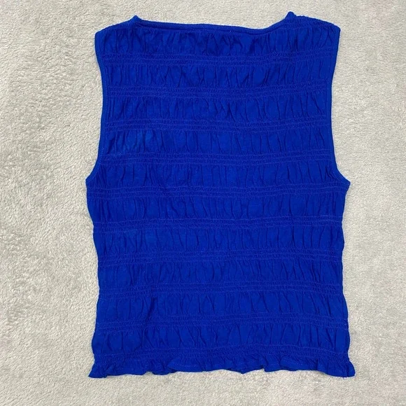 Madewell Top Womens XS Blue Smocked Boatneck Tank Brilliant Sapphire NV912 - Picture 11 of 12
